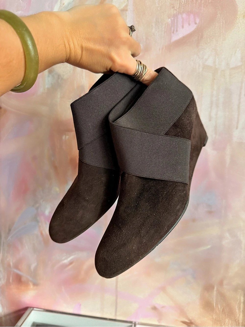 Stuart Weitzman Hiyola Suede Wedge Booties Black US 8.5